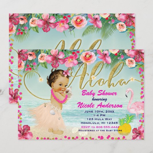 Aloha Baby shower Hawaiian Retro Beach Uitnodiging (Voorkant / Achterkant)