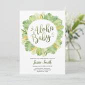 Aloha Baby shower Invitation Leaves Tropical Green Kaart (Staand voorkant)