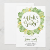 Aloha Baby shower Invitation Leaves Tropical Green Kaart (Voorkant / Achterkant)
