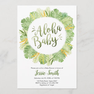 Aloha Baby shower Invitation Leaves Tropical Green Kaart