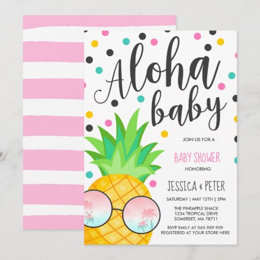 Aloha Baby shower Invitation Pineapple Baby shower Kaart (Voorkant / Achterkant)