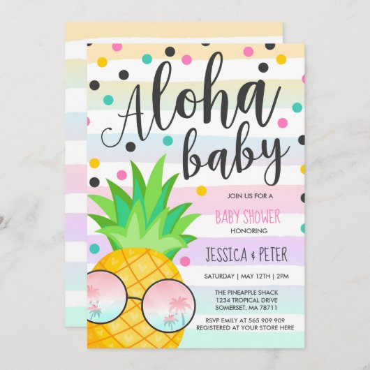 Aloha Baby shower Invitation Pineapple Baby shower Kaart (Voorkant / Achterkant)