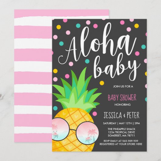 Aloha Baby shower Invitation Pineapple Baby shower Kaart (Voorkant / Achterkant)