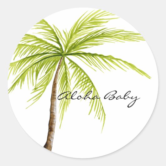 Aloha Baby shower Palm Tree Island Beach Tropisch Ronde Sticker (Voorkant)