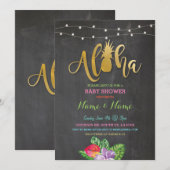 Aloha Baby shower Pineapple Girl Boy Bright Invite Kaart (Voorkant / Achterkant)