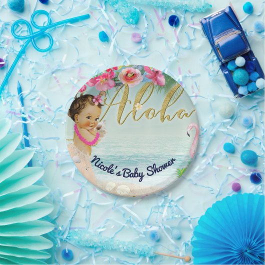 Aloha Baby shower Retro Hawaiian Beach Party Papieren Bordje (Feest)