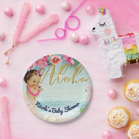 Aloha Baby shower Retro Hawaiian Beach Party Papieren Bordje (Feest)