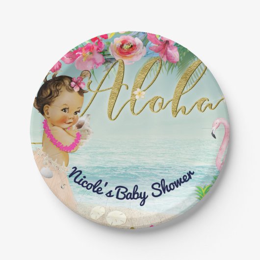 Aloha Baby shower Retro Hawaiian Beach Party Papieren Bordje (Voorkant)