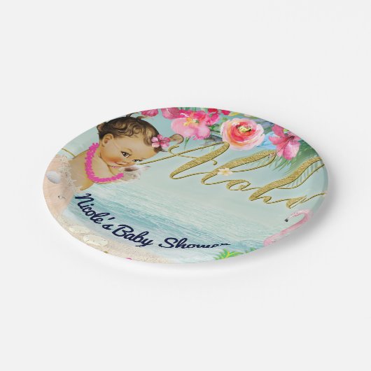 Aloha Baby shower Retro Hawaiian Beach Party Papieren Bordje (Gekanteld)