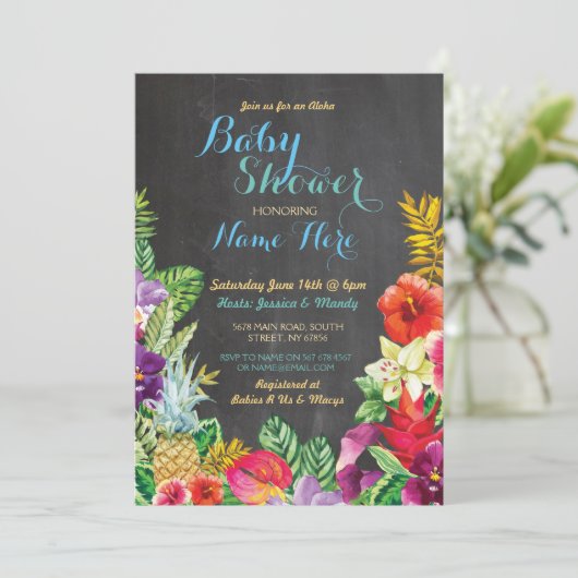 Aloha Baby shower Tropical Luau Boy Blue Uitnodige Kaart (Staand voorkant)