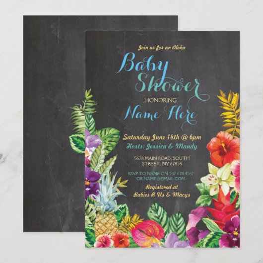 Aloha Baby shower Tropical Luau Boy Blue Uitnodige Kaart (Voorkant / Achterkant)