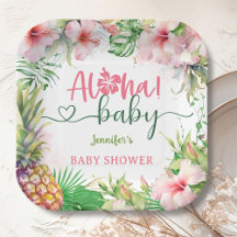 Aloha Baby shower Tropical Luau Girl Pink