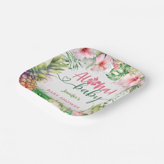 Aloha Baby shower Tropical Luau Girl Pink Papieren Bordje (Gebogen)