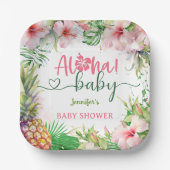 Aloha Baby shower Tropical Luau Girl Pink Papieren Bordje (Voorkant)