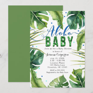 ALOHA BABY Shower Tropisch blad Blauw Groen Kaart