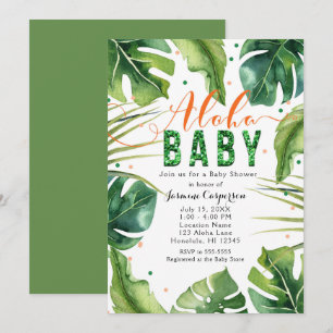 ALOHA BABY Shower Tropisch blad Oranje & Groen Kaart