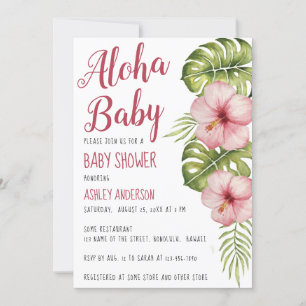 Aloha Baby Shower Tropisch Bloem Waterverf Roze Kaart