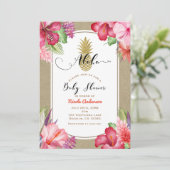 Aloha Baby shower Tropisch Goud Ananas Bloemen Kaart (Staand voorkant)