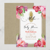 Aloha Baby shower Tropisch Goud Ananas Bloemen Kaart (Voorkant / Achterkant)