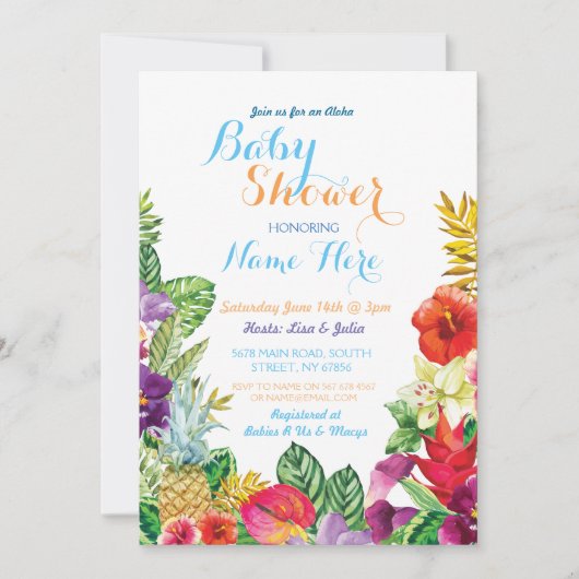 Aloha Baby shower Tropische Luau Boy Blue Invite Kaart (Voorkant)