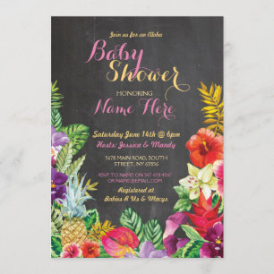 Aloha Baby shower Tropische Luau Girl Pink Invite Kaart