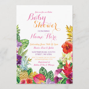Aloha Baby shower Tropische Luau Pink Invite Kaart