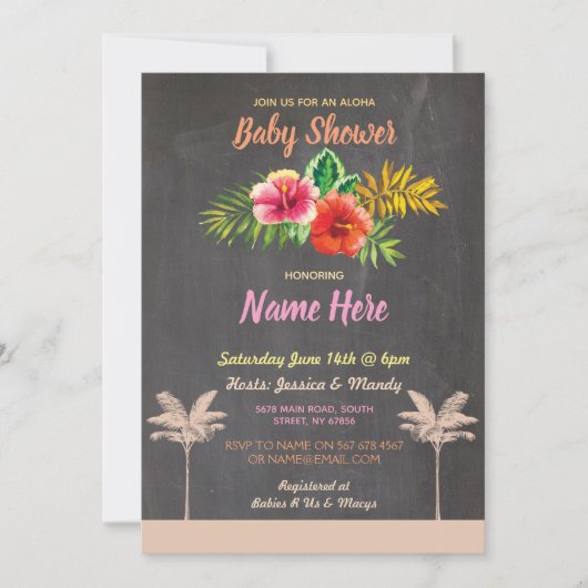 Aloha Baby shower Tropische Luau Vintage Uitnodige Kaart (Voorkant)