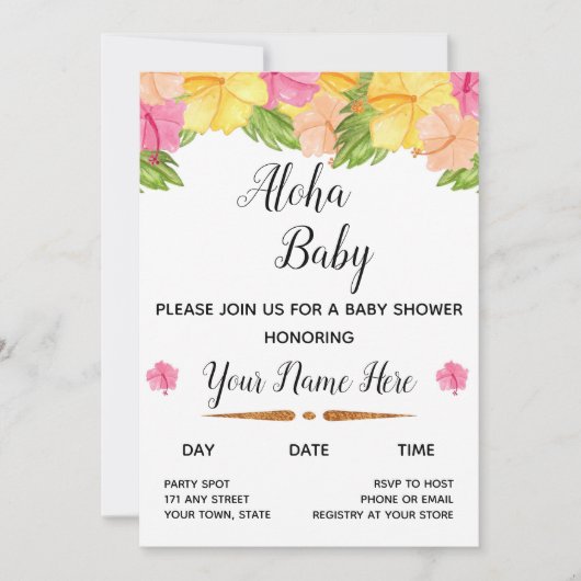 Aloha Baby shower Uitnodiging (Voorkant)