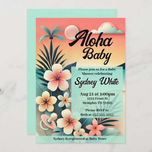 Aloha Baby shower Uitnodiging (Voorkant / Achterkant)