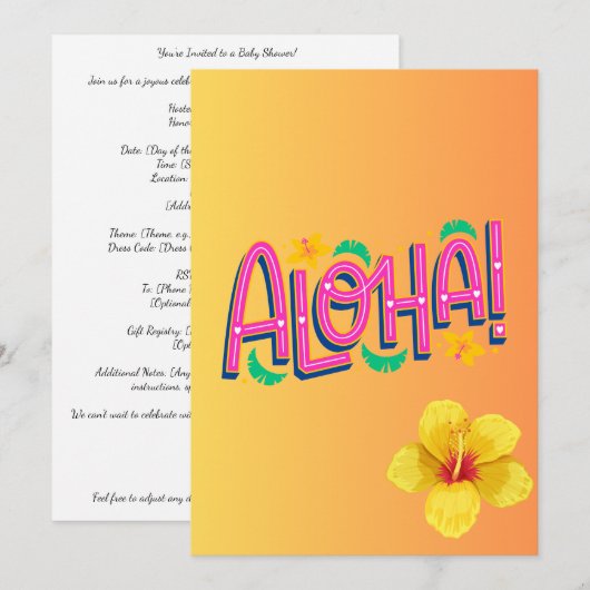 Aloha-Baby shower-uitnodiging Kaart (Voorkant / Achterkant)