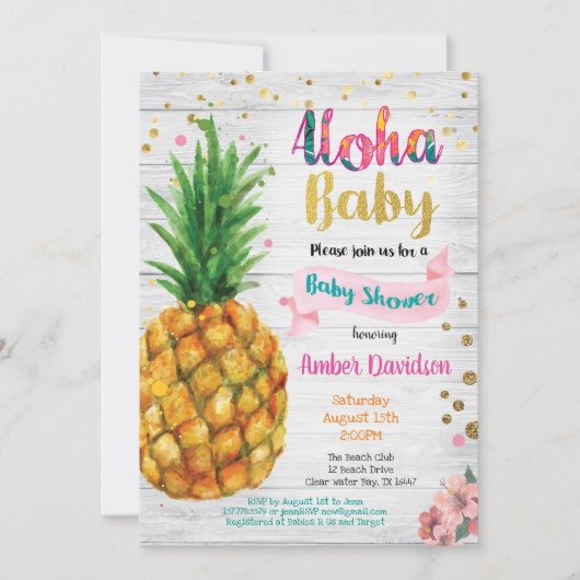 Aloha baby shower uitnodiging - Zomer tropisch (Voorkant)
