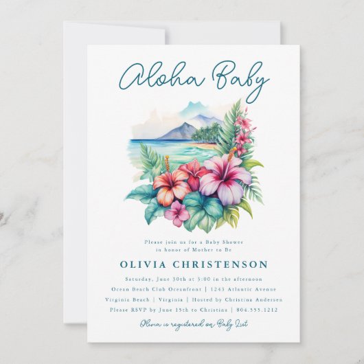 Aloha Baby Tropical Baby shower Invitation Kaart (Voorkant)