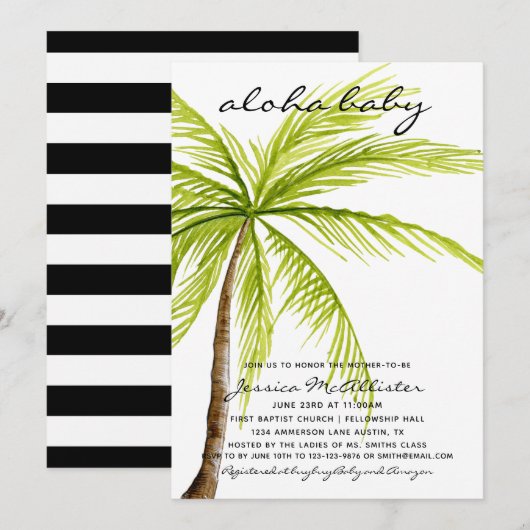 Aloha Baby Tropical Palm Baby shower Invitation Kaart (Voorkant / Achterkant)