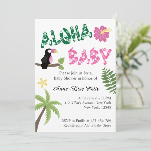 Aloha Baby Tropical Theme Baby shower Kaart (Staand voorkant)