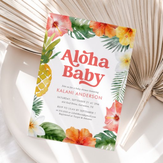 Aloha Baby Tropisch Bloemen Baby shower Kaart