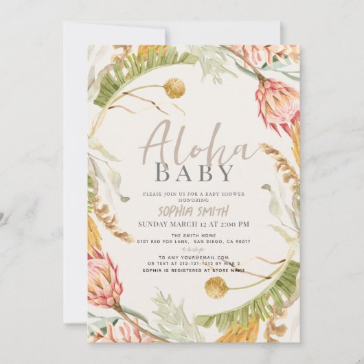 Aloha Baby Tropisch Bloemen Botanisch Baby shower Kaart (Voorkant)