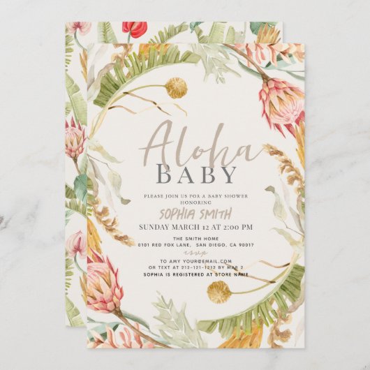 Aloha Baby Tropisch Bloemen Botanisch Baby shower Kaart (Voorkant / Achterkant)