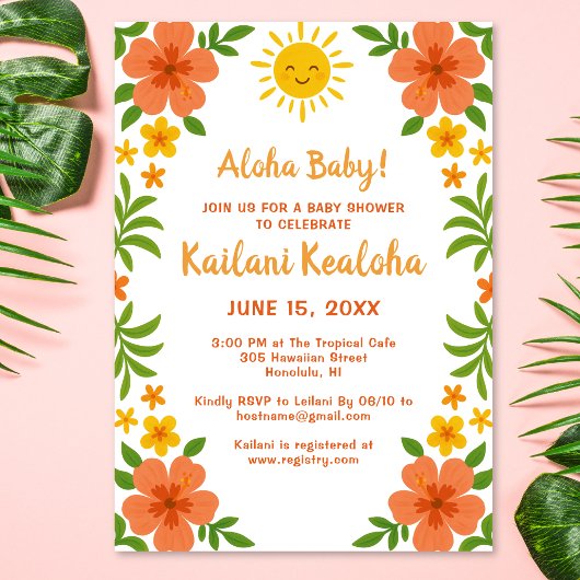 Aloha Baby! Tropisch Hawaiiaans Baby shower Kaart