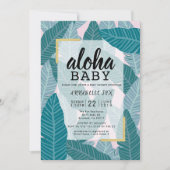 "Aloha Baby" Tropische bladeren Roze Baby shower Kaart (Voorkant)