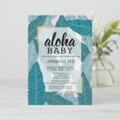 "Aloha Baby" Tropische bladeren Roze Baby shower Kaart (Staand voorkant)