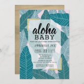 "Aloha Baby" Tropische bladeren Roze Baby shower Kaart (Voorkant / Achterkant)