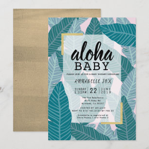 "Aloha Baby" Tropische bladeren Roze Baby shower Kaart