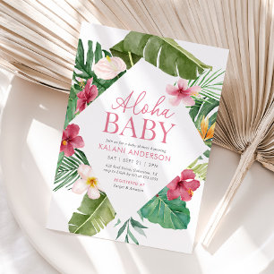 Aloha Baby Tropische Bloemen Meisje Baby shower Kaart