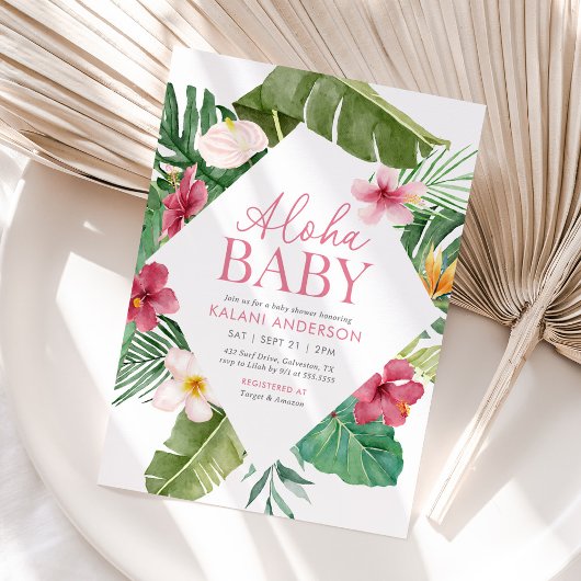 Aloha Baby Tropische Bloemen Meisje Baby shower Kaart