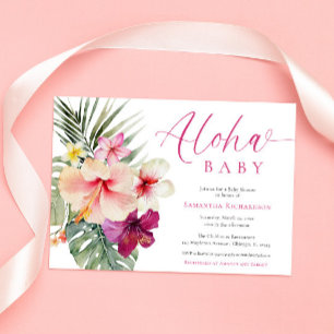 Aloha baby tropische bloemen meisje baby shower kaart