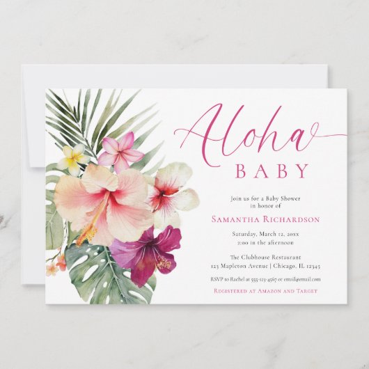 Aloha baby tropische bloemen meisje baby shower kaart (Voorkant)
