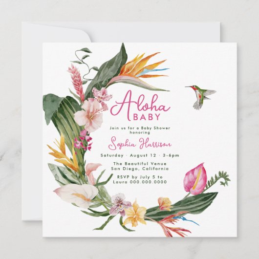 Aloha Baby Tropische bloemenkrans Baby shower Kaart (Voorkant)