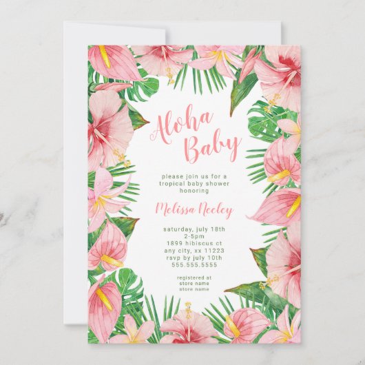Aloha Baby, uitnodiging voor tropisch baby shower (Voorkant)