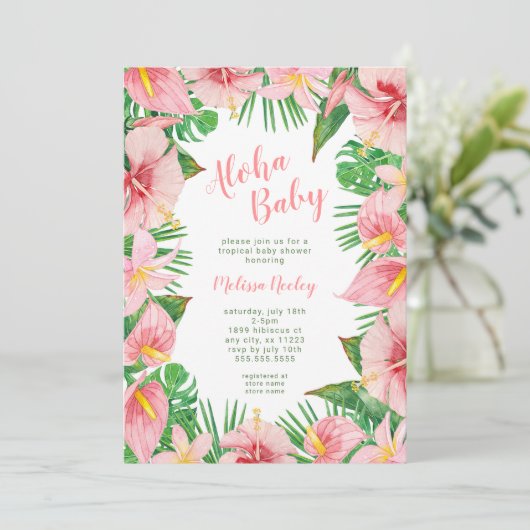 Aloha Baby, uitnodiging voor tropisch baby shower (Staand voorkant)