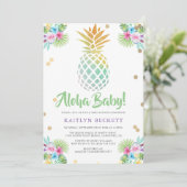 Aloha Baby. Waterverf Ananas Baby shower Kaart (Staand voorkant)